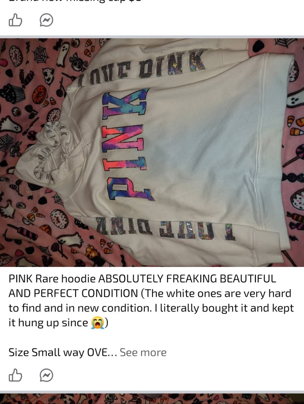PINK White Hoodie with Multicolor Holographic Logo HTF